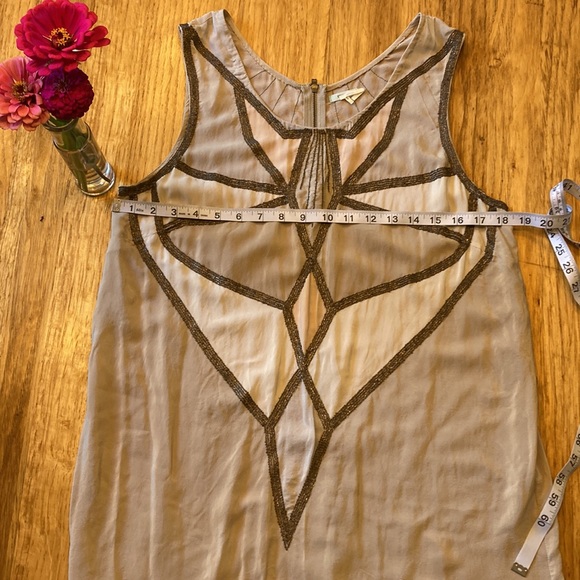Anthropology, 100% Silk, Light Tan/Cream/Pink/&Bronze, Shift Dress, Sz. L - Picture 2 of 11